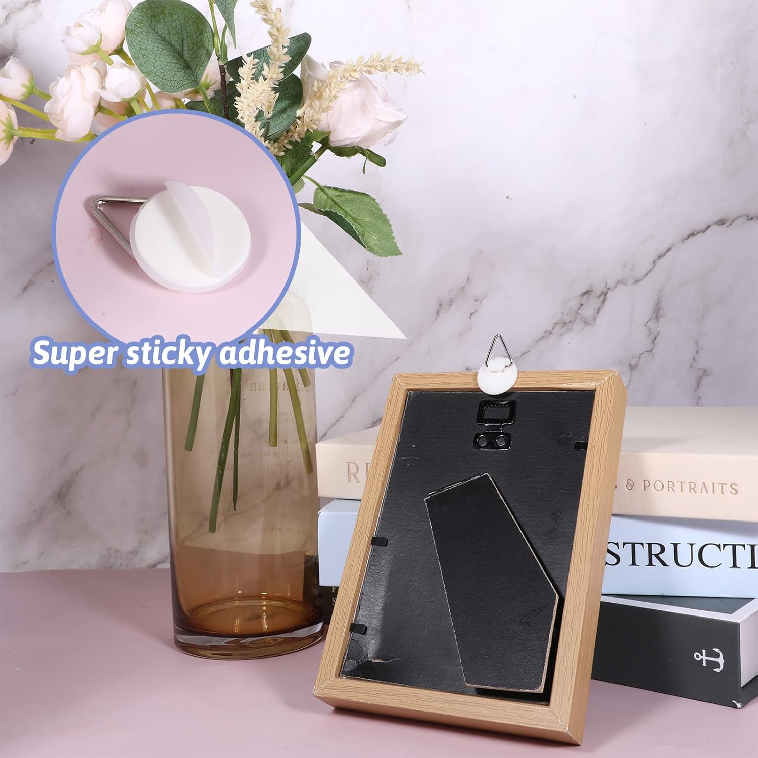 60 Pack Adhesive Picture Hanger, Foamboard Picture Hanging Hooks Without Nails, Plate Holders for Photo Frame Plate Wall Art Decor 3 Sizes