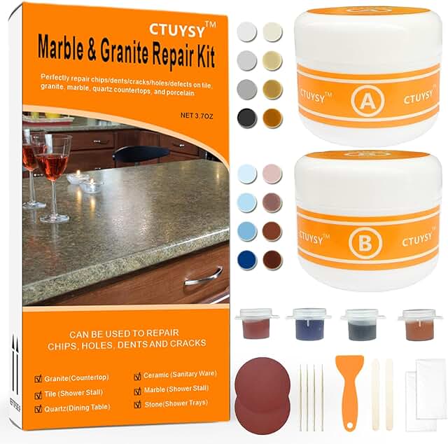 Granite and Quartz Countertop Chip Filler Repair Kit Tile & Fiberglass P...