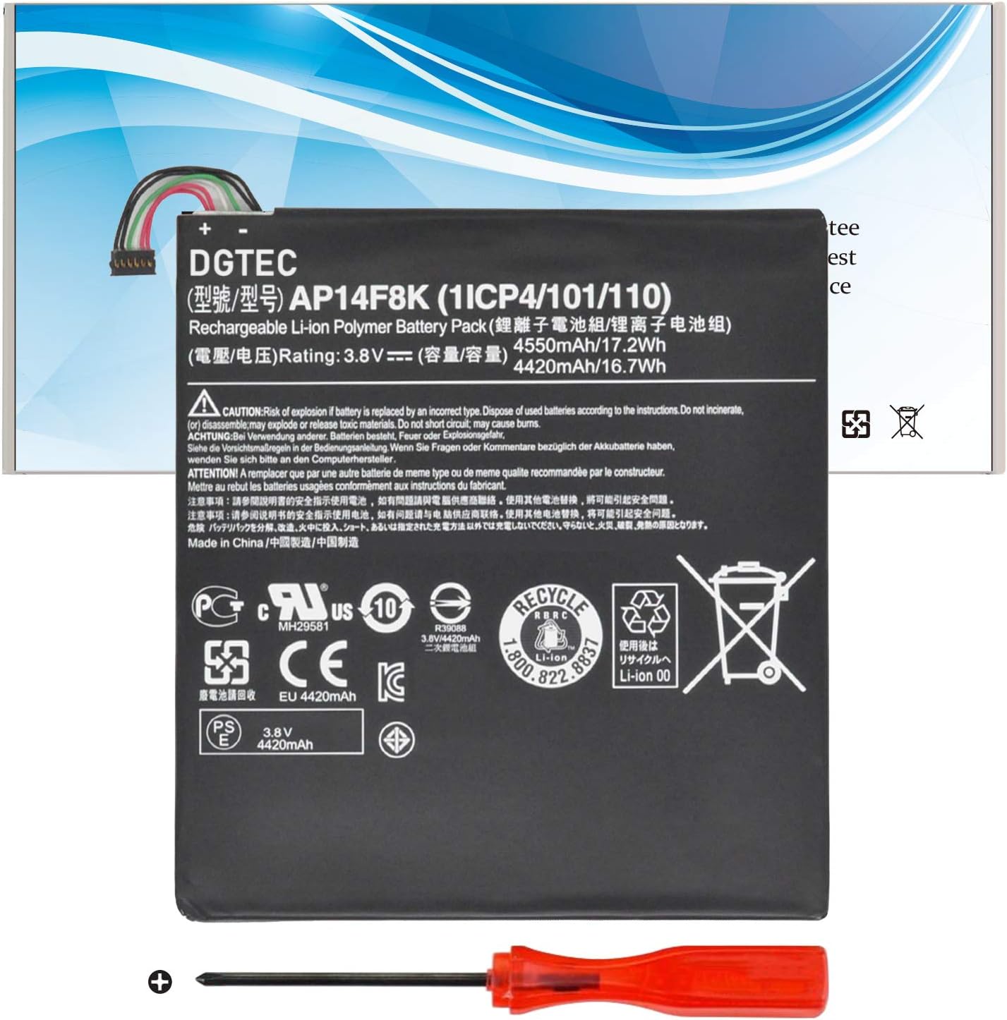 DGTEC New AP14F8K Laptop Battery Replacement for Acer Iconia Tab A1-850 B1-810 B1-820 W1-810 Series 1ICP4/101/110 (3.8V 17.2Wh)