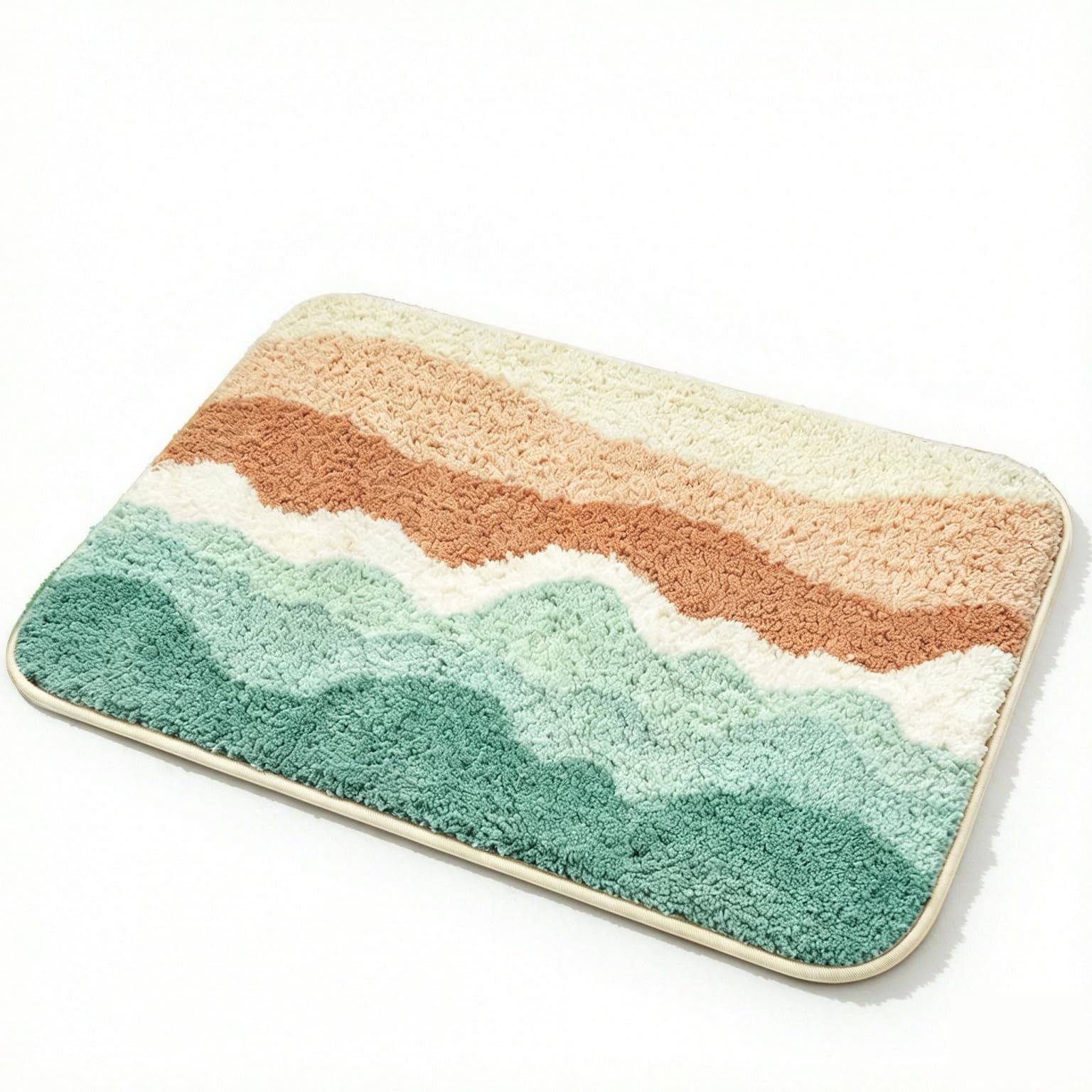 Tapis de Bain Antidérapant Dos TPR, 80x50cm, Forest Green Beige