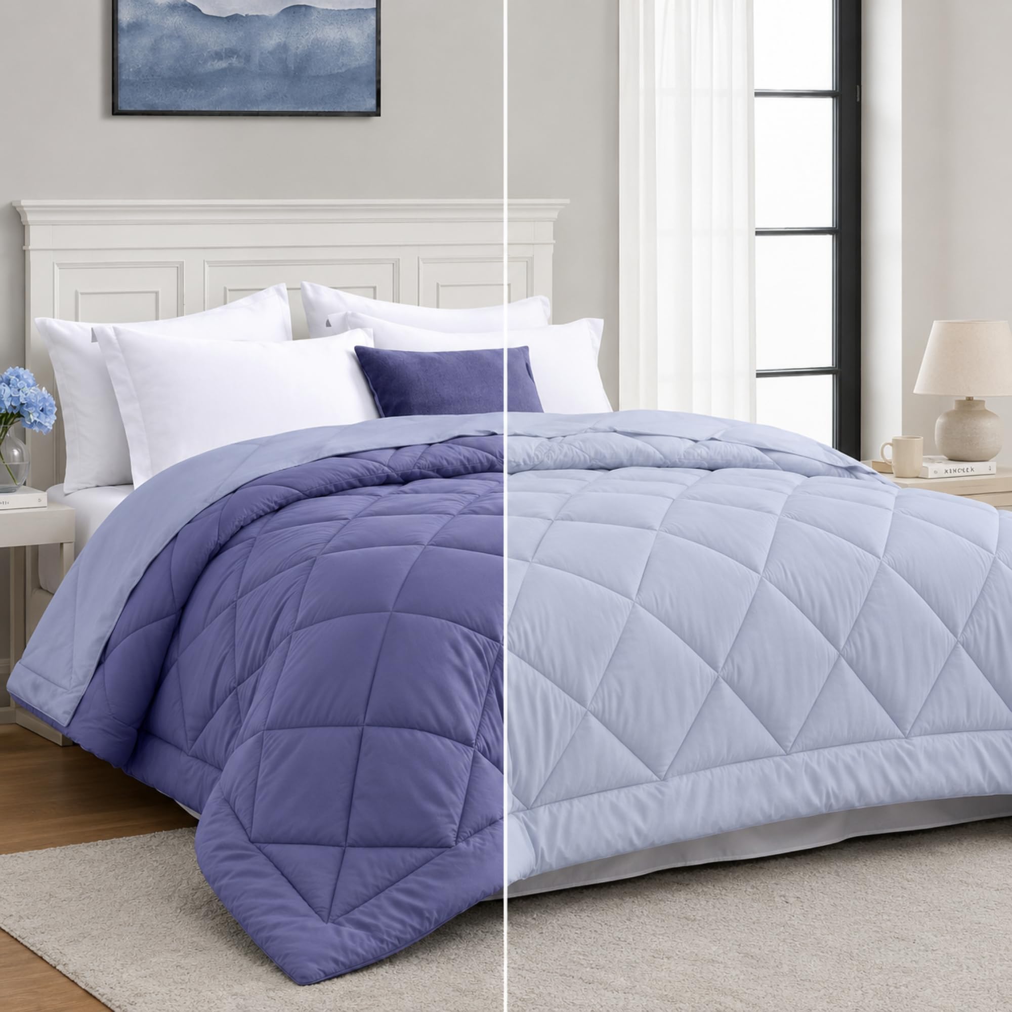 THEA Reversible Comforter for Double Bed | 150 GSM | 87 x 93 Inches | All Weather Comforter | Soft Lightweight AC Blanket & Quilt | Twilight Iris-image-34
