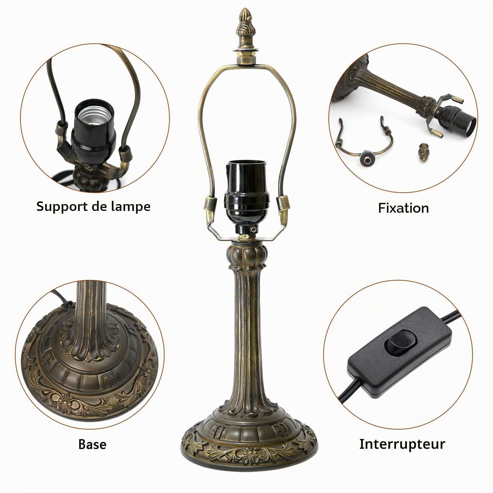 BOTOWI Remplacement de la Base de la Lampe de Table Uniquement pour la Lampe de Bureau en vitrail de Tiffany de 6 à 8 Pouces, Base en résine de 14" de Hauteur Remplacement des Accessoires de Lampe