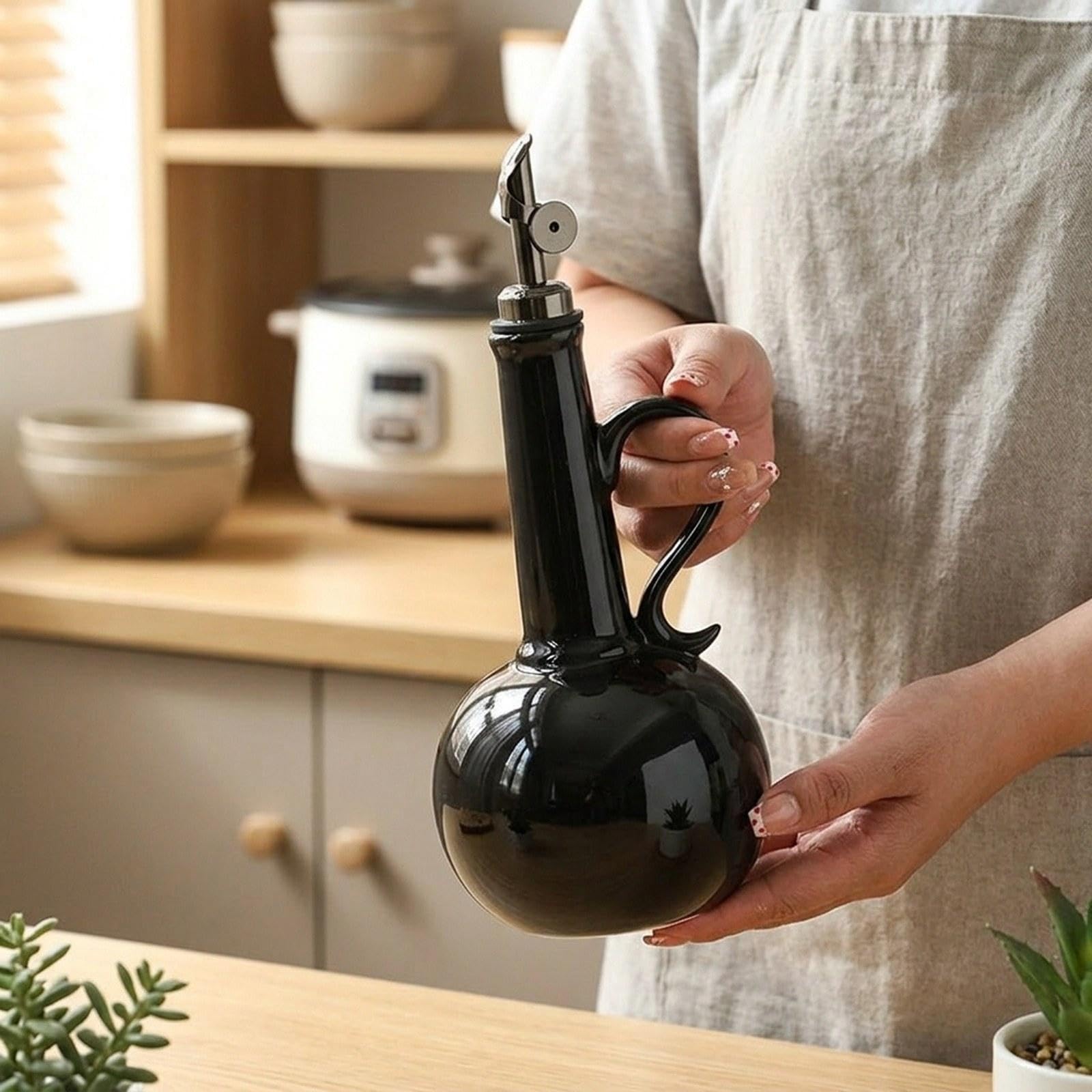 Dispensador de Vinagre, Botella Dispensadora de Aceite, Recipiente de Cerámica para Aceite Y Vinagre, Aceitera de Oliva, de Acero Inoxidable, Negro, Individual
