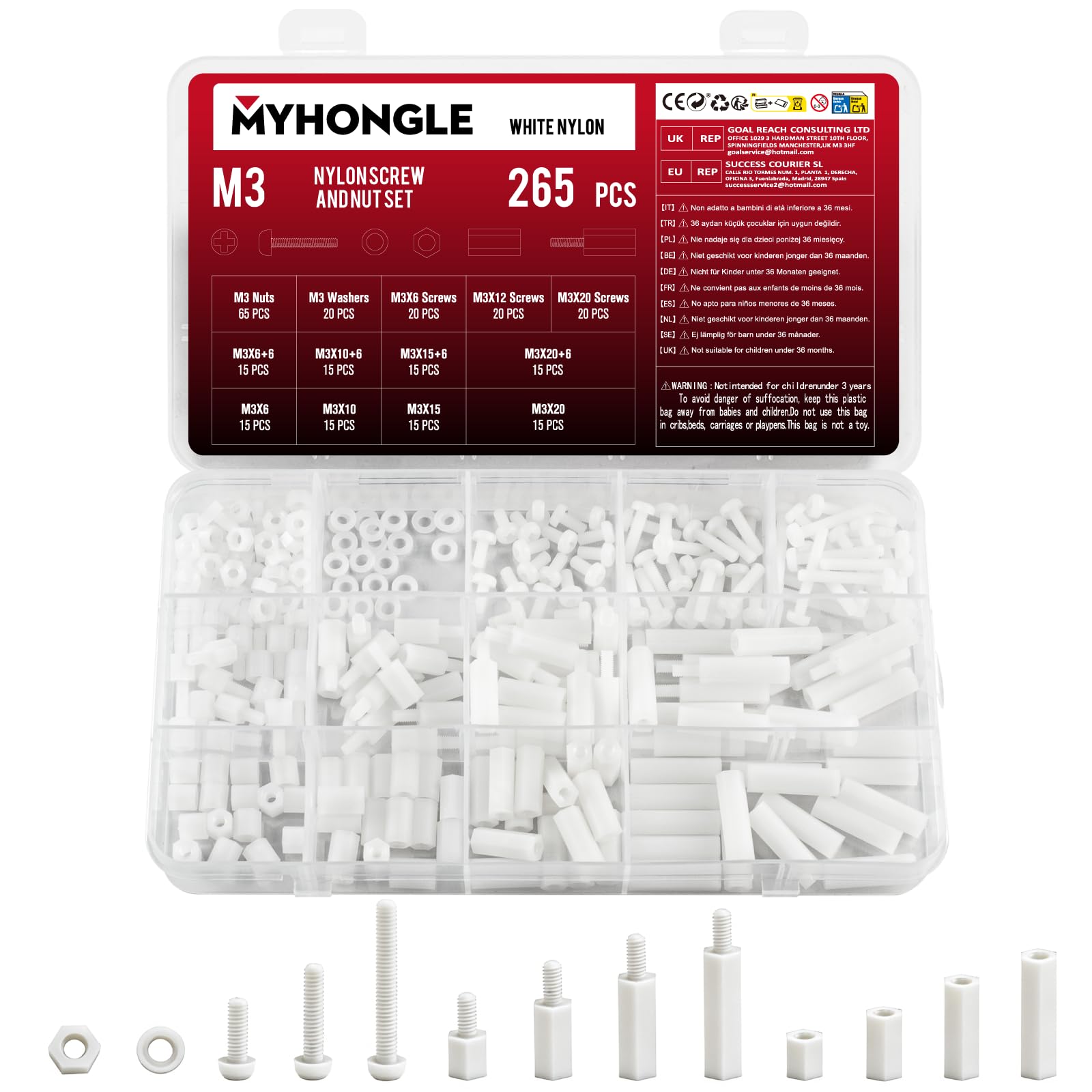 265 Pcs M3 Screws Set, Standoff Screws Nylon Spacers, Motherboard Standoffs, Male Female Nylon Hex Bolts, Threaded Pillars PCB Pillar Standoff Spacers for PCB Board Motherboard(White)