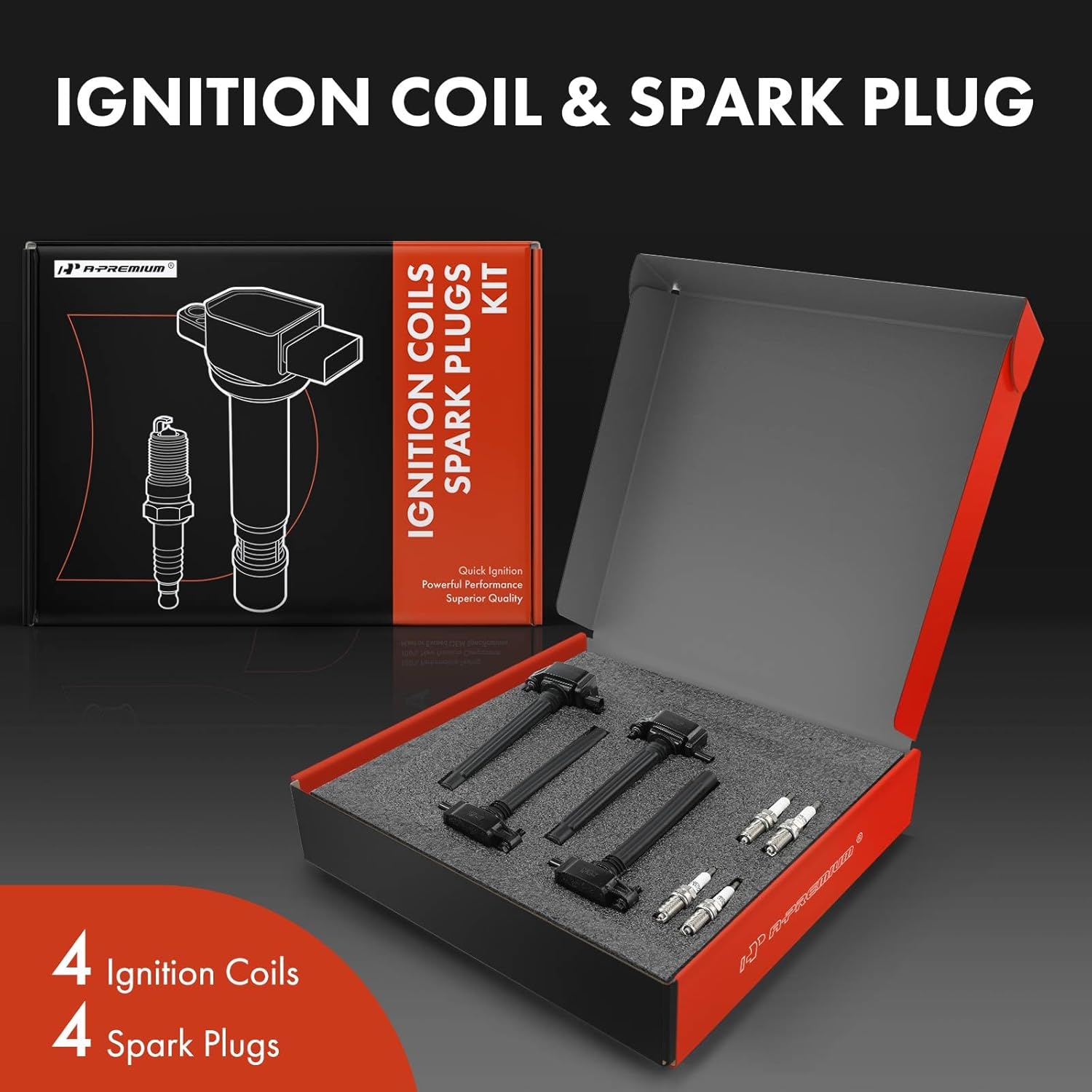 A-Premium Set of 4 Ignition Coil Pack and Iridium Spark Plugs Compatible with Jeep Cherokee 2014-2020, Compass 2018-2020, Renegade 2015-2020 & Chrysler 200 & Ram ProMaster City & Dodge Dart, Fiat 500X