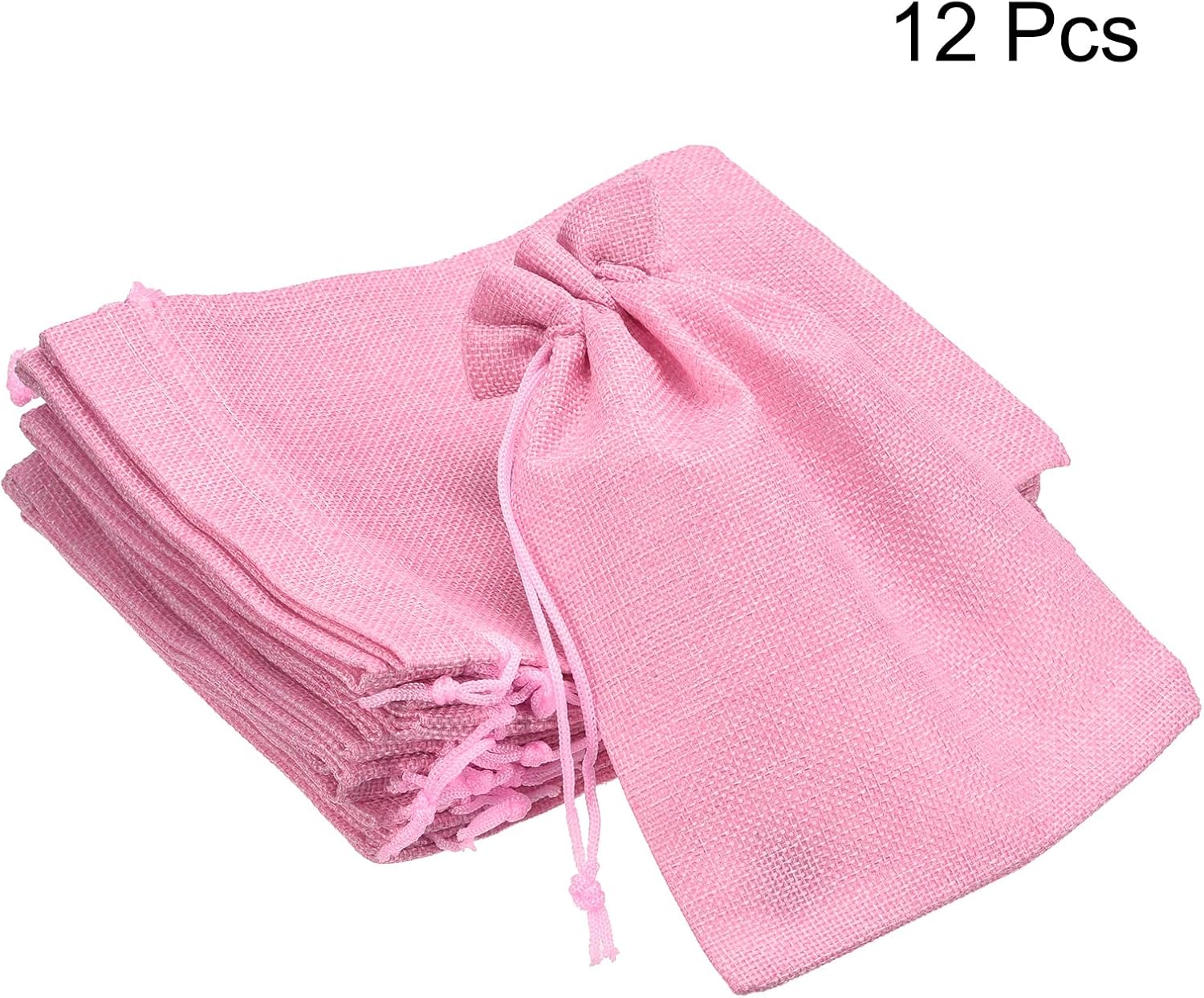 MECCANIXITY Linen Burlap Bags with Drawstring - Pink 15 x 20cm, Pack of 12 for Wedding, Christmas, Parties, DIY Crafts