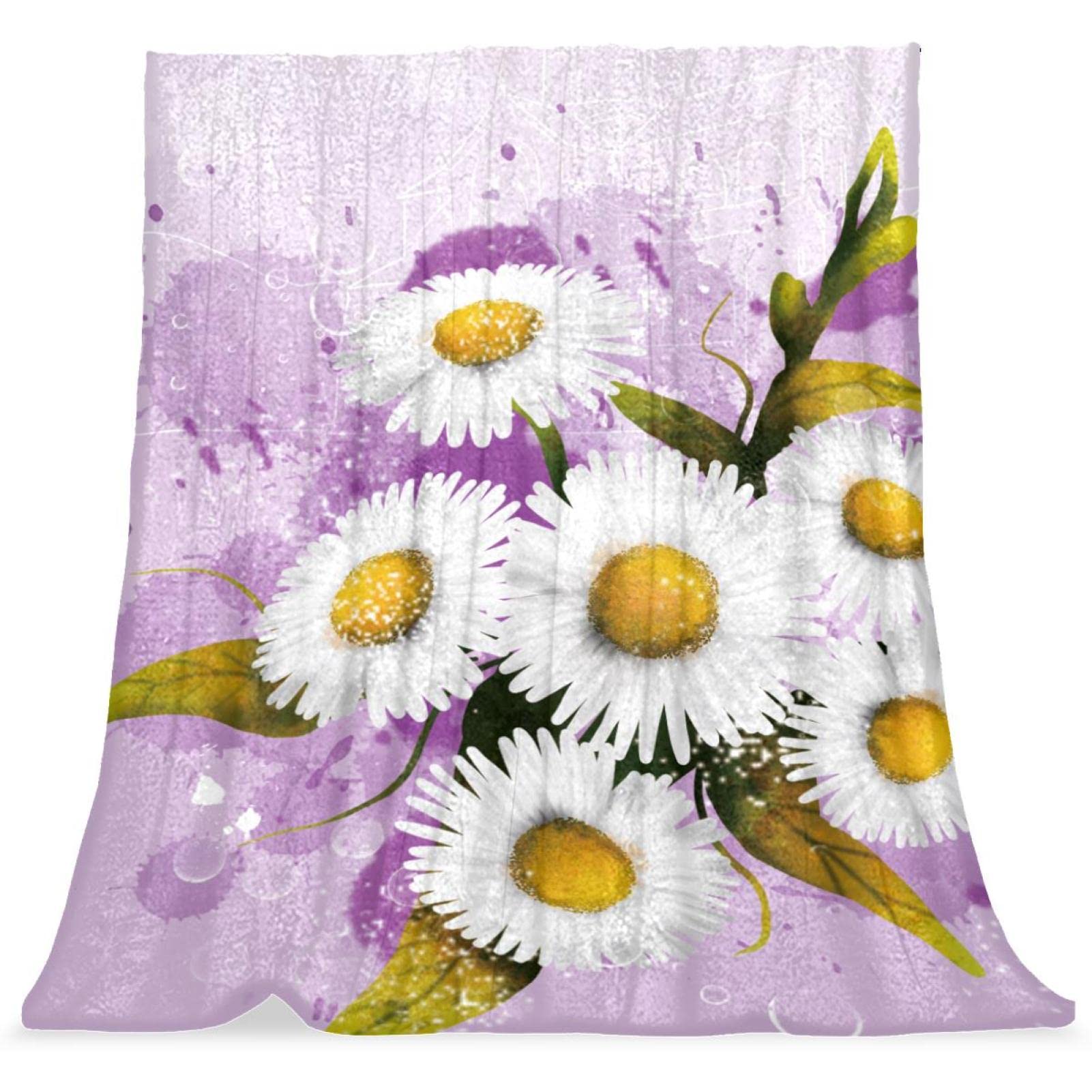 Couverture de lit moelleuse haut de gamme motif marguerite pourpre de printemps