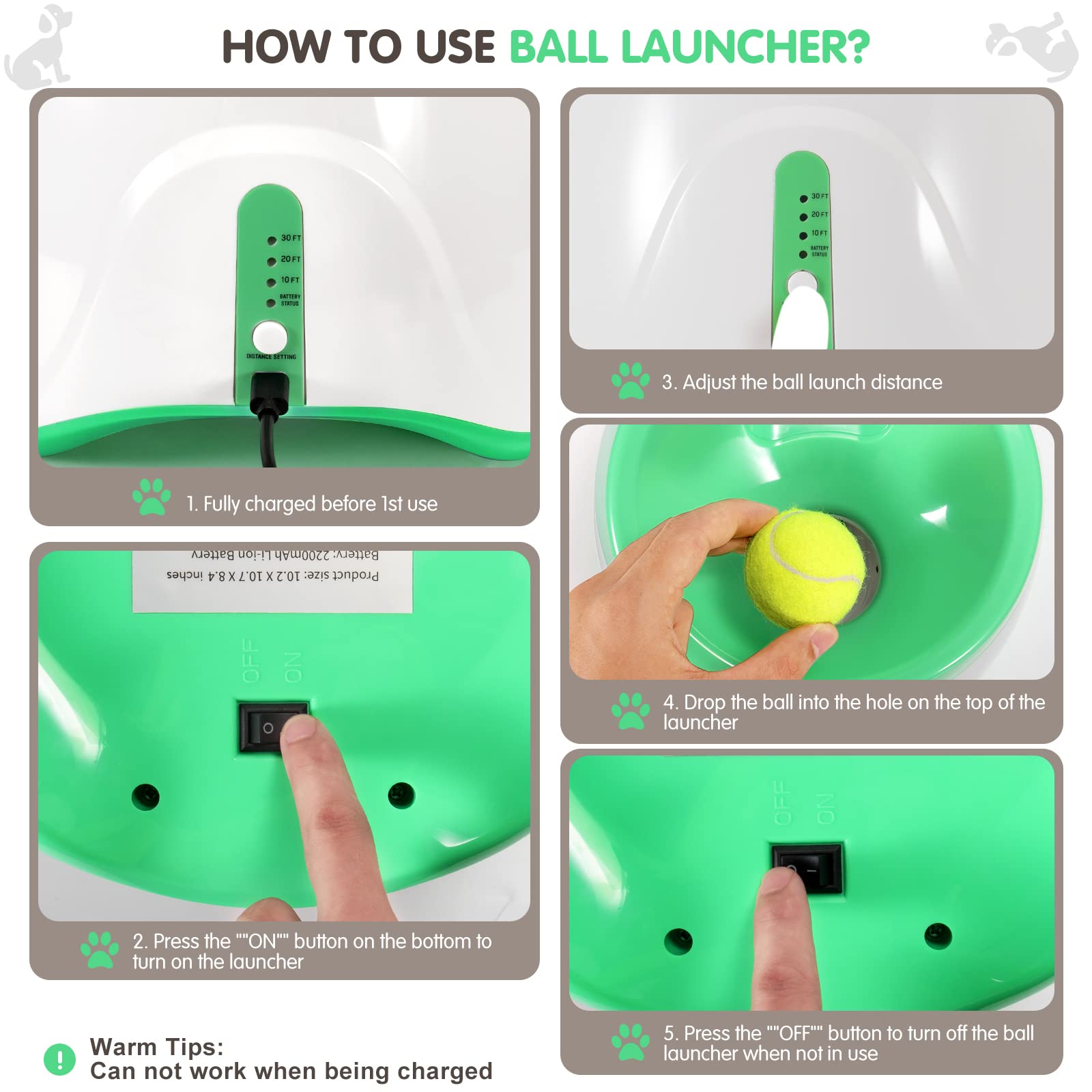 SKYMART - Automatic Dog Ball Thrower – Interactive Ball Launcher Toy with 6 Soft Balls | USB Rechargeable Pet Fetch Machine | Indoor & Outdoor Dog Toy | Durable ABS Build | Compact Design in Green - image 3