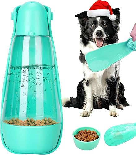 UPSKY Botella de agua portátil para perro, 3 en 1, dispensador de agua plegable para perros con recipiente para alimentos y recogedor de