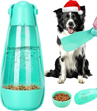 UPSKY Portable Dog Water Bottle, 3-in-1 Foldable Dog Water Dispenser with Food Container & Poop Scooper, Leak Proof, Ideal for Walking, Traveling, Hiking with Small/Large Dogs, 14.2 ozGreen