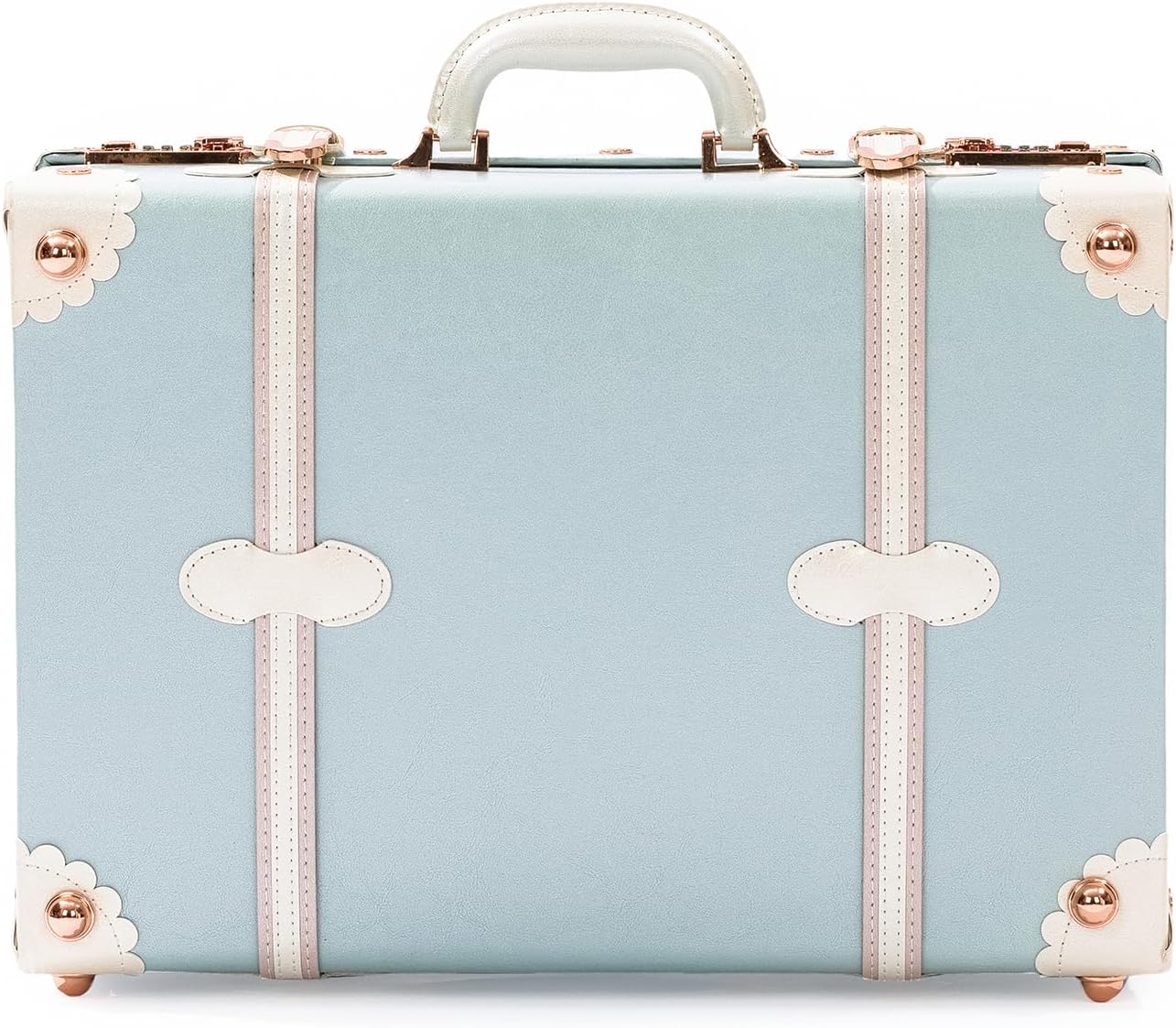 COTRUNKAGE Large 20" Carry On Suitcase Cute Pu Overnight Vintage Trunk Luggage Bag for Women with Combination Locks, Sky Blue