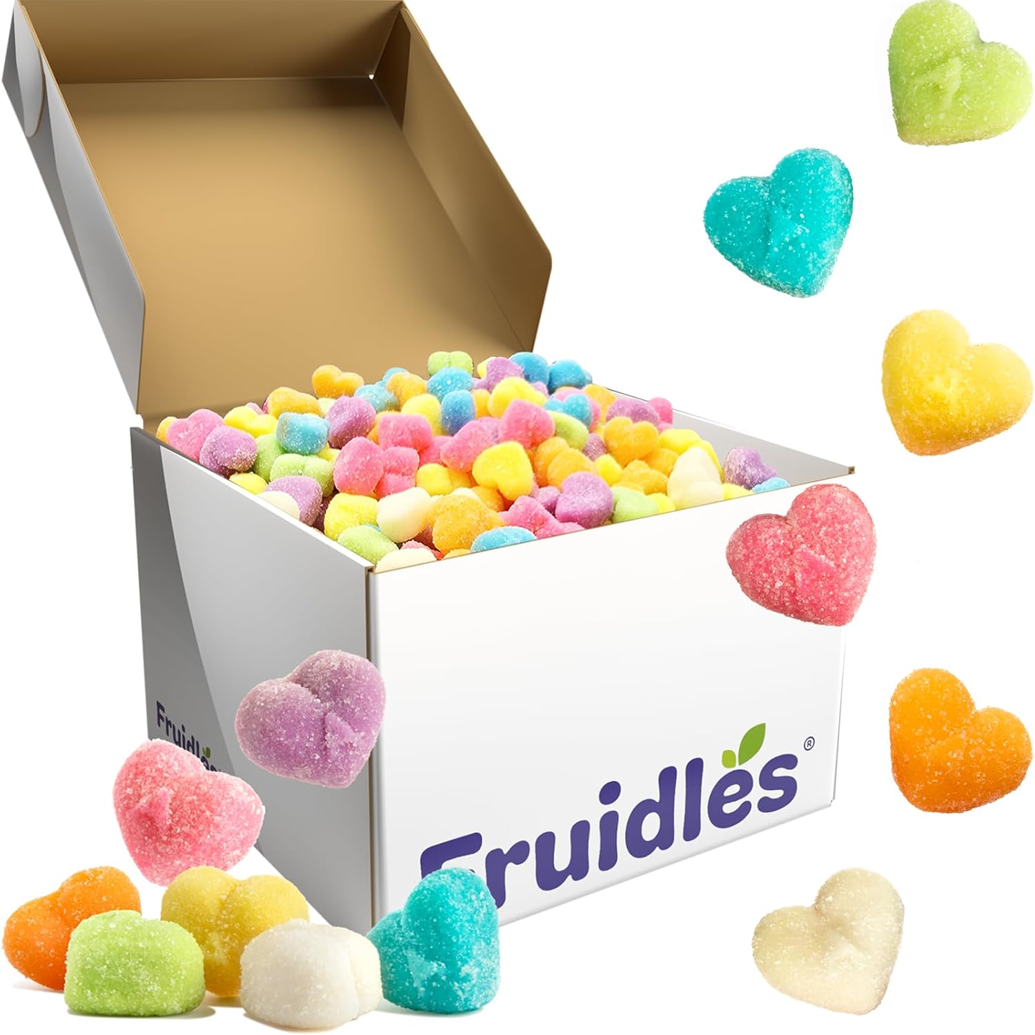 Fruidles Valentine's Share The Love Gummi Heart Candy Holiday Treats, BlueRaspberry, Watermelon, Mango, Green Apple, Orange, Grape, Pineapple Delicious Gummy Candy, Fun and Festive Snacking, Party Favor (4.5 Pounds (Bulk))