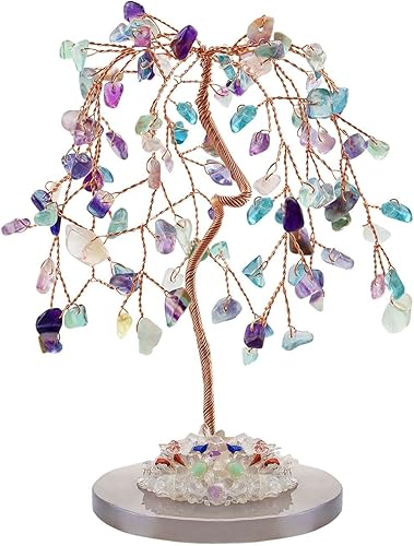Miniatura 1 de LAIDANLA Árbol de cristal curativo natural de fluorita arco iris, árbol de dinero, árbol de dinero, sauce, ágata, alambre de cobre, vida Feng Shui,
