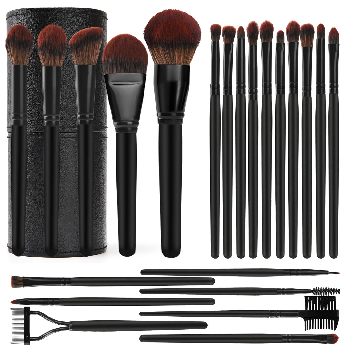 Glamberry Juego de 22 brochas de maquillaje profesionales de alta calidad, sintéticas, para base, corrector, polvo, cara, ojos, con estuche