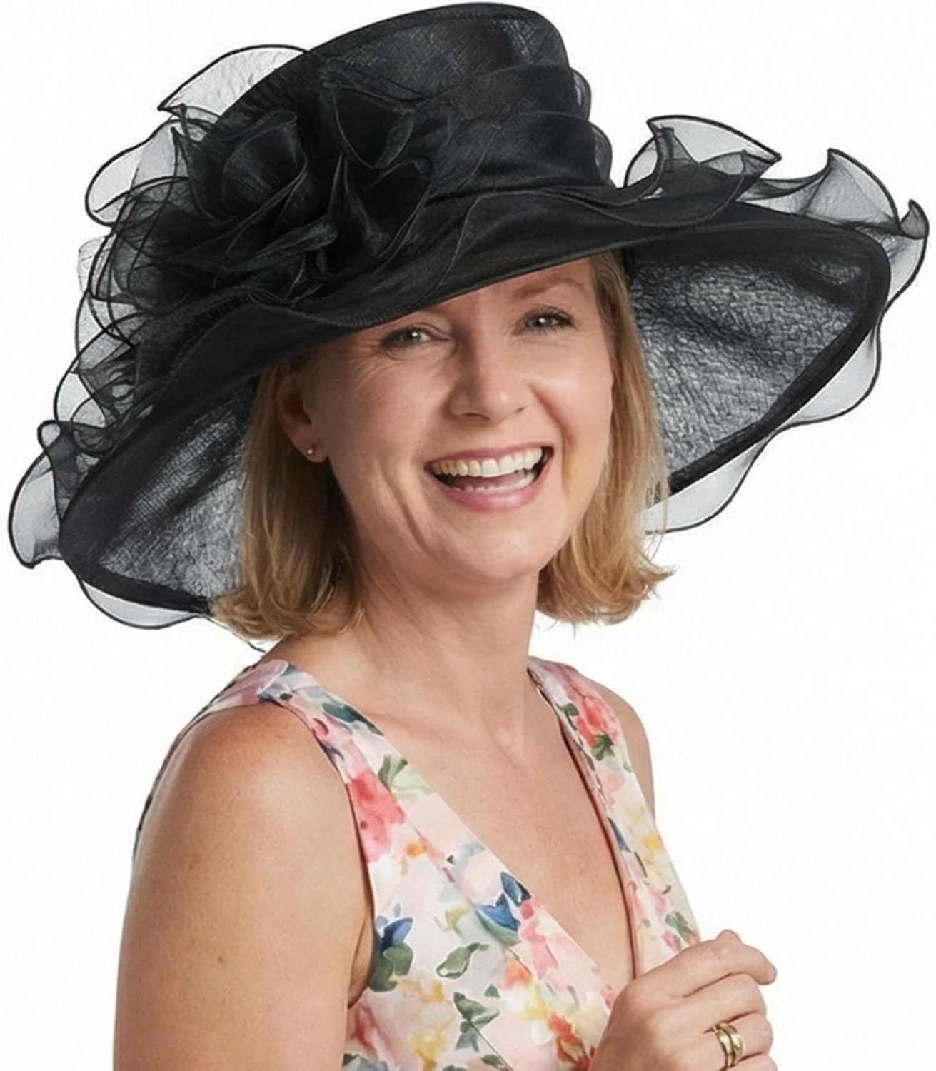 Janey&Rubbins Women's Feathers Floral Fascinating Wide Brim Lightweight Church Derby Hat