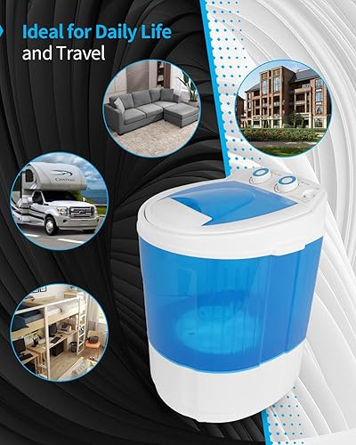 Miniatura 7 de Muhub Mini lavadora azul compacta con control de temporizador, ideal para dormitorios y apartamentos, capacidad de 7.7 libras con cesta giratoria