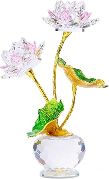Arikyrist Pink Crystal Lotus Flower with Vase, Handmade Gifts for Women on Birthday, Mothers Day, Home & Office Decor, 2 Duo-Pink