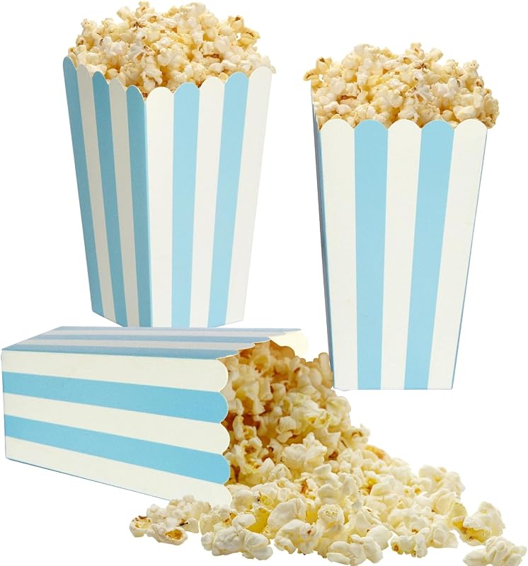 XIEHE Paquete de 24 Cajas de Palomitas de Maíz a Rayas - Mini Contenedores de Papel para Palomitas de Maíz y Dulces para Fiestas de Carnaval, Suministros para Fiestas para Noches de Cine (Azul)