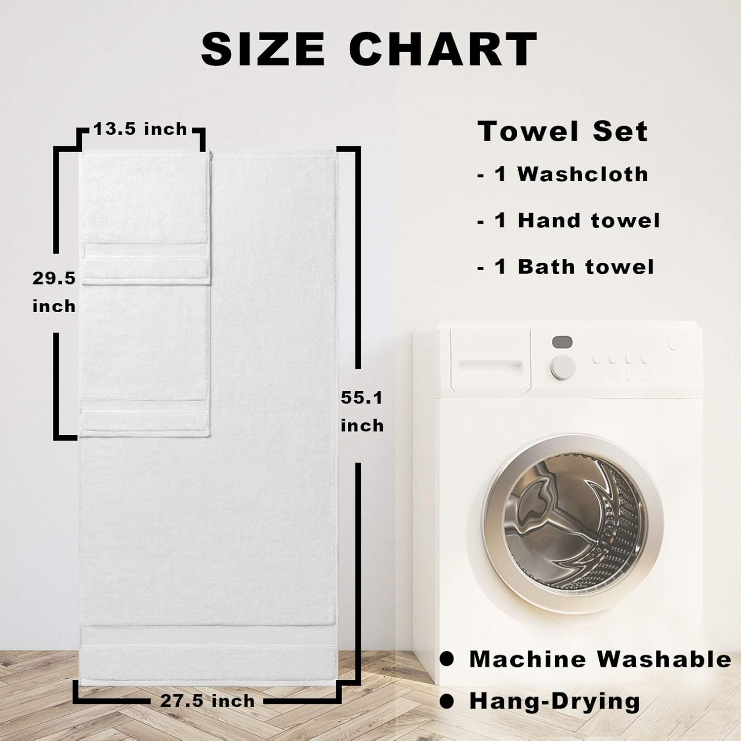 Custom Embroidered Towel Set of 3, Monogrammed Washcloth & Hand Towel & Bath Towel, 100% Cotton Luxury Personalized Towel Sets for Personalized Gift Wedding Bathroom Spa (White - Set of 3)