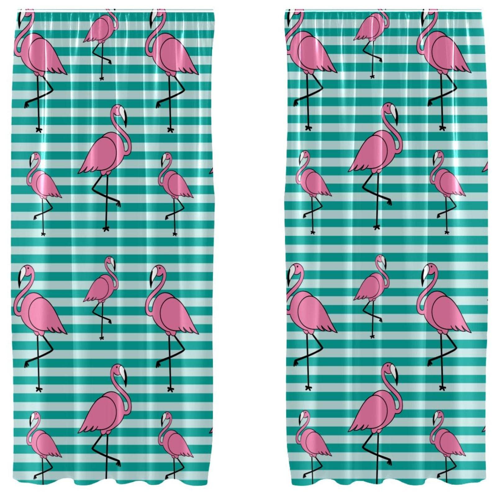 Cortinas opacas de rayas azules y flamencos de 2 paneles 55x84"