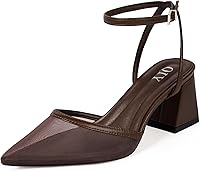 QIY Women's Closed Toe Ankle Strap Chunky Block Heel Pumps - Pointed Toe Slingback Wedding Shoes 2.76"