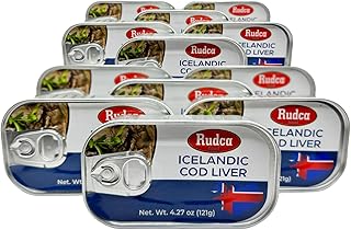 Rudca Food Icelandic Cod Liver - Wild-Caught in Own Oil - 4.27 oz (121g) (Pack of 12)
