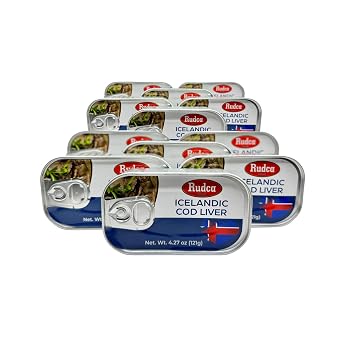 Rudca Food Icelandic Cod Liver - Wild-Caught in Own Oil - 4.27 oz 121g Pack of 12