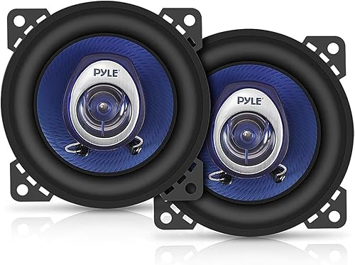 Altavoz de sonido de coche Pyle de 4 pulgadas (par) – Cono de inyección de poliéster azul mejorado de 2 vías 180 vatios pico con borde de goma