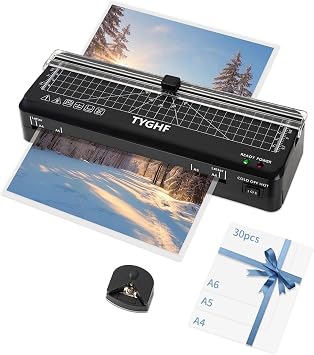 Laminator Machine with 30 Laminating Sheets A4/A5/A6, 4-in-1 Thermal and Cold Lamination Machine with Built-in Paper Trimmer and Angle Scale, 2-Min Warm-up Laminator for Home Office Black