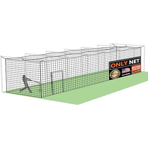 ORIENGEAR Baseball Batting Cage Nets, ONLY NET, 70'L/55'L/35'L/20'L Baseball and Softball Cage Netting, 1.88" #45 Mesh, Professional Fully Enclosed PE Hitting Cage Net with Door, Without Poles