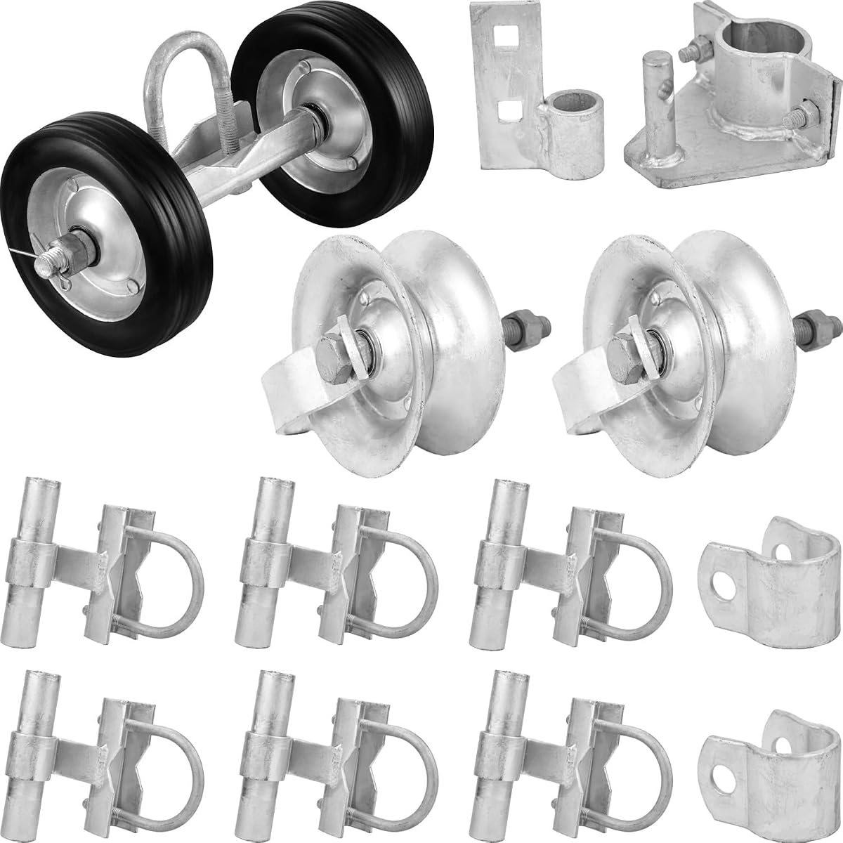 Kit de herrajes para puerta rodante, kit de puerta corrediza de alta resistencia, sistema de puerta corrediza galvanizada con portador de doble rueda de 6" y rodillos de riel de tubo de 5" para pista de 1-5/8", kit de bricolaje estándar