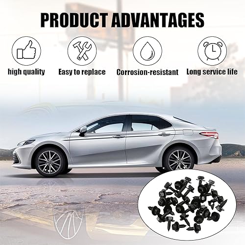 Miniatura 5 de Yumfugu 30 tornillos para guardabarros de automóvil, 0.62 x 0.66 pulgadas, cubierta de parachoques M6, perno de fijación de salpicaduras, tornillos