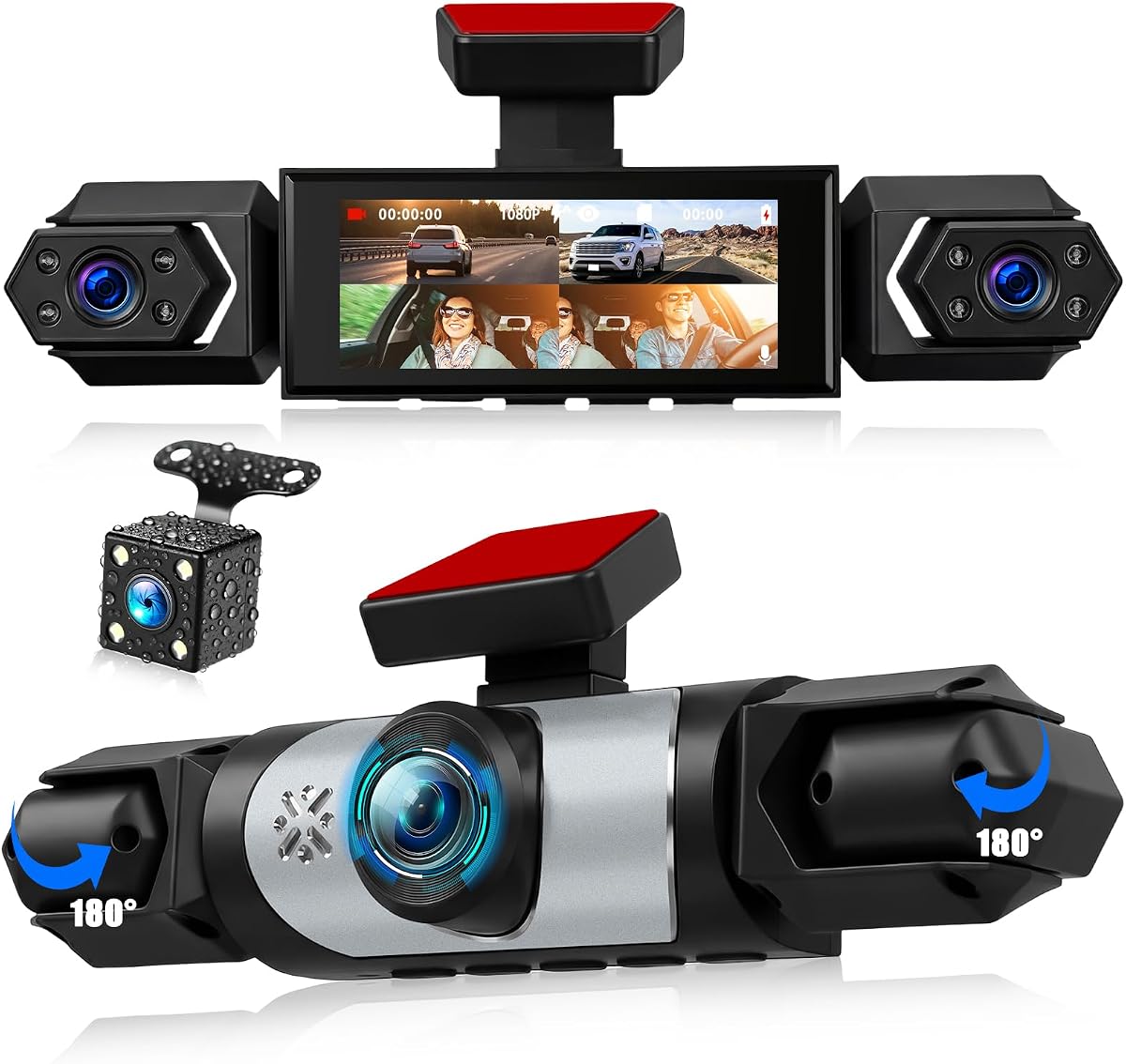 360 Degree View Dash Cam for Cars,4 Channel Dash Cam Car Camera Front and Rear Inside Left Right,3.16” Dashcams with Night Vision,Loop Recording,24H Parking Mode Monitor,Reverse View