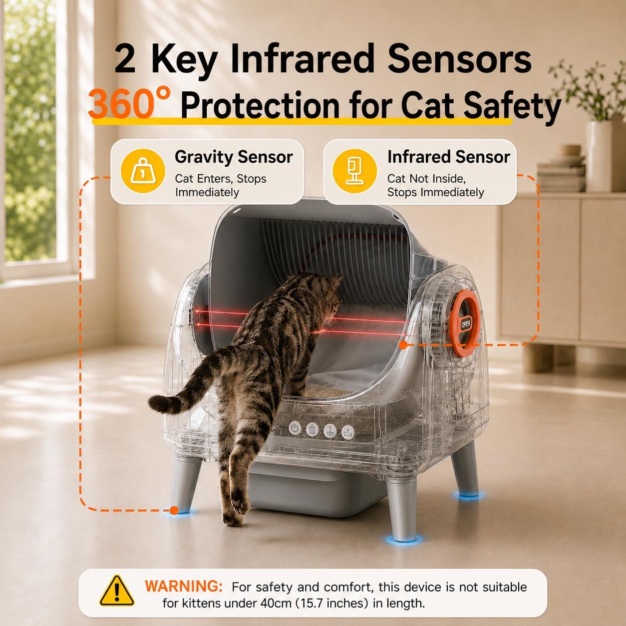 Open-Top Automatic Cat Litter Box, Smart Waste Self Cleaning System, Safety Sensor Protection, Odor Control & Large Capacity Design, Multi-Cat Friendly Quiet Pet Toilet image 2