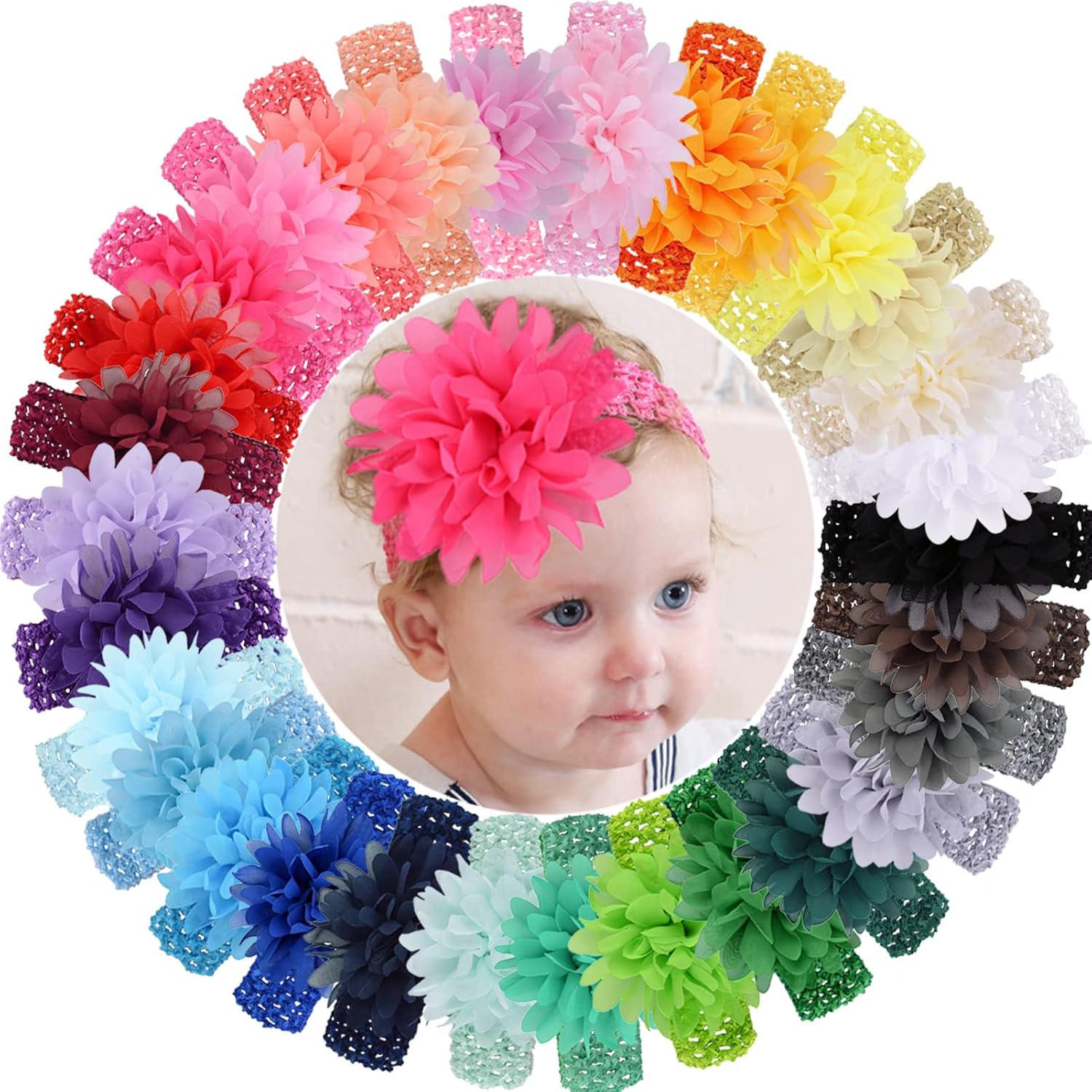 WillingTee 30pcs Baby Girls Headbands Chiffon Flower Soft