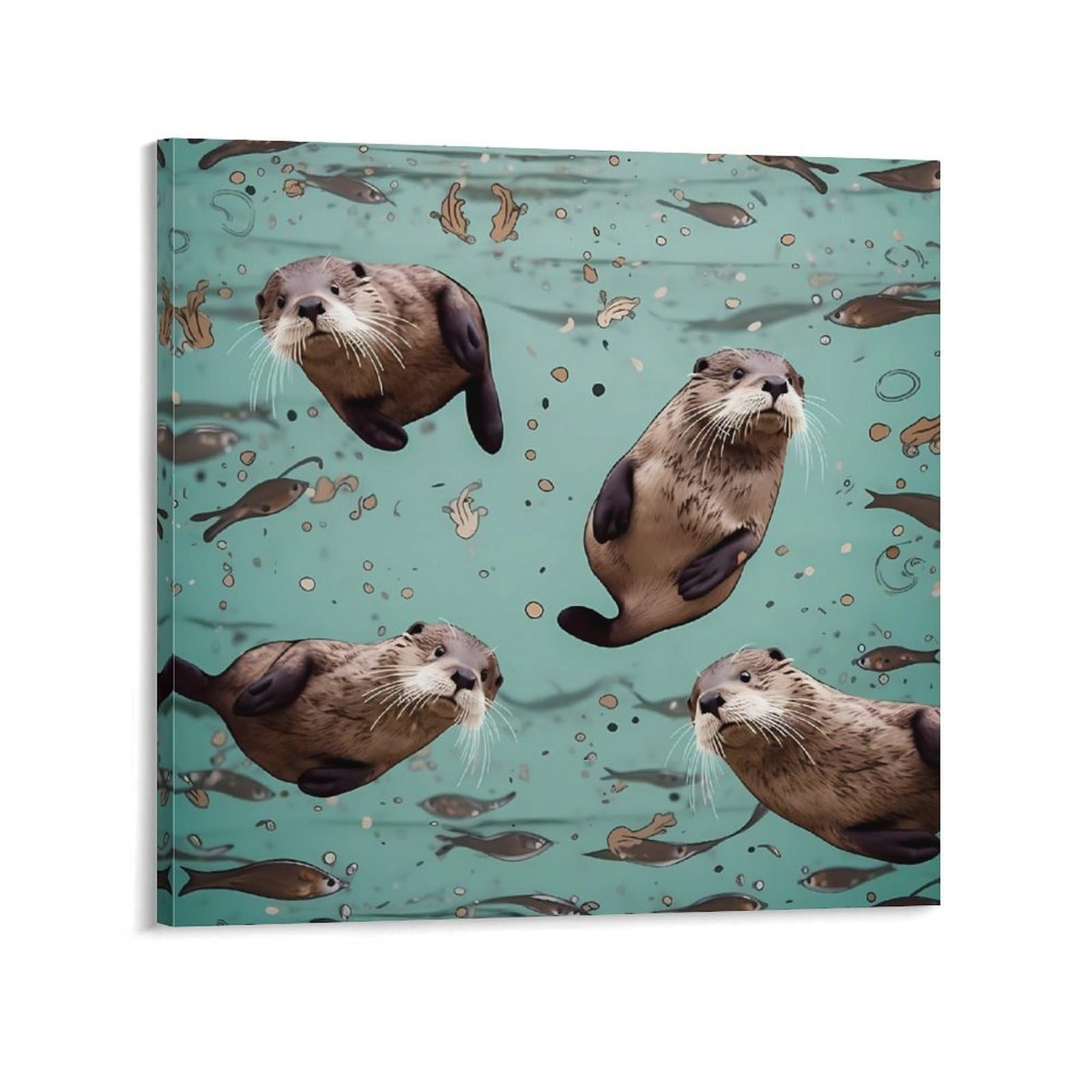 KLOPH Otters Canvas Wall Art for Living Room 10x10inch Modern Artwork Painting for Bathroom Hanging Canvas Prints Aesthetic Wallart for Bedroom Kitchen Office Wall Decor