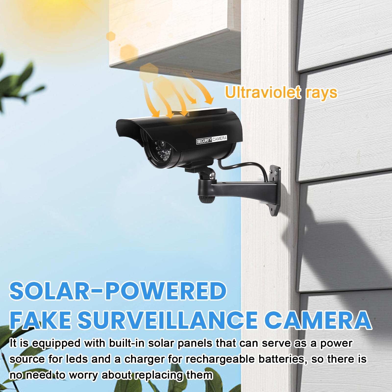 Caméra Factice Extérieur, Caméra Factice Solaire avec LED, Caméra de Surveillance Factice, Fausse Caméra de Surveillance CCTV, Fausse Camera Surveillance Exterieur pour Une Intérieure et Extérieure