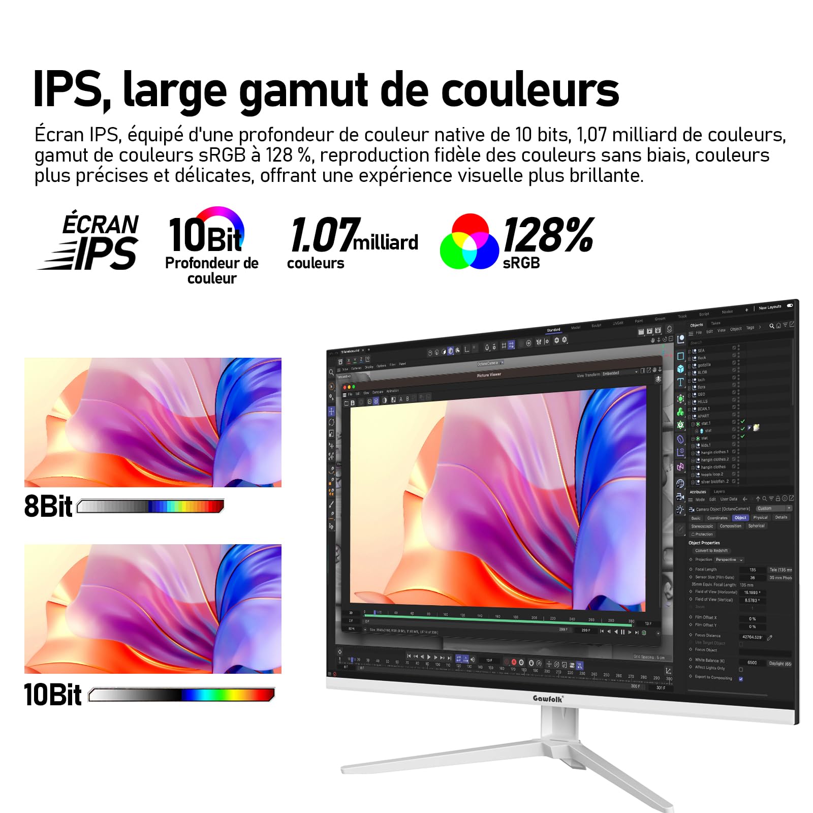 Gawfolk Écran PC UHD 4K 28 Pouces, Moniteur IPS Ultra HD (3840 × 2560 p), 3:2, 1,07 Milliard Couleurs, 128% sRGB, Haut-parleurs intégrés, Angle de Vision Large 178°, DisplayPort, HDMI, Blanc - 3