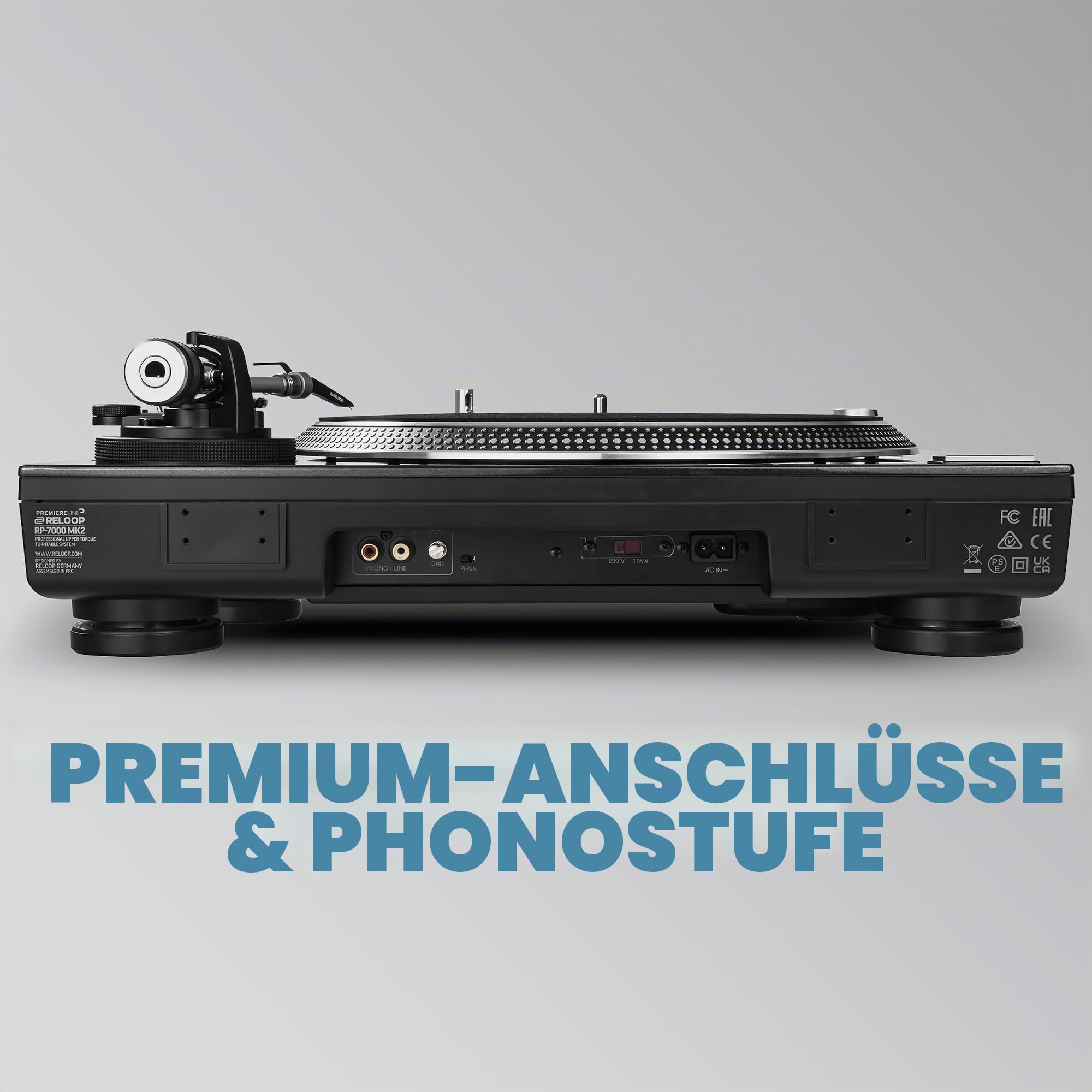 Reloop RP-7000 MK2 – Professioneller DJ Plattenspieler mit Upper Torque Quartz Direktantrieb, Neuer Tonarmbasis, S-Tonarm, hochauflösende Pitch Sektion mit digitalem Fader, schwarzmetallic