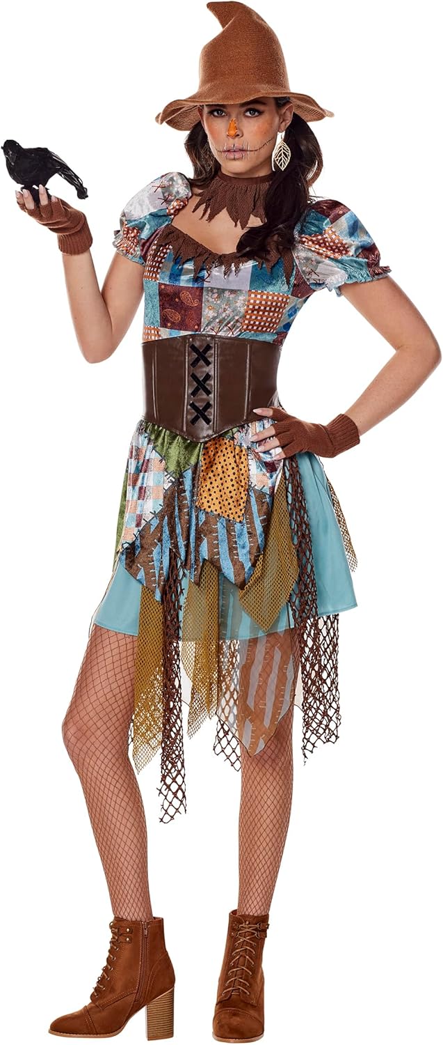Spirit Halloween Adult Cornfield Cutie Costume | Scarecrow Outfit | Patchwork Dress | Classic Halloween