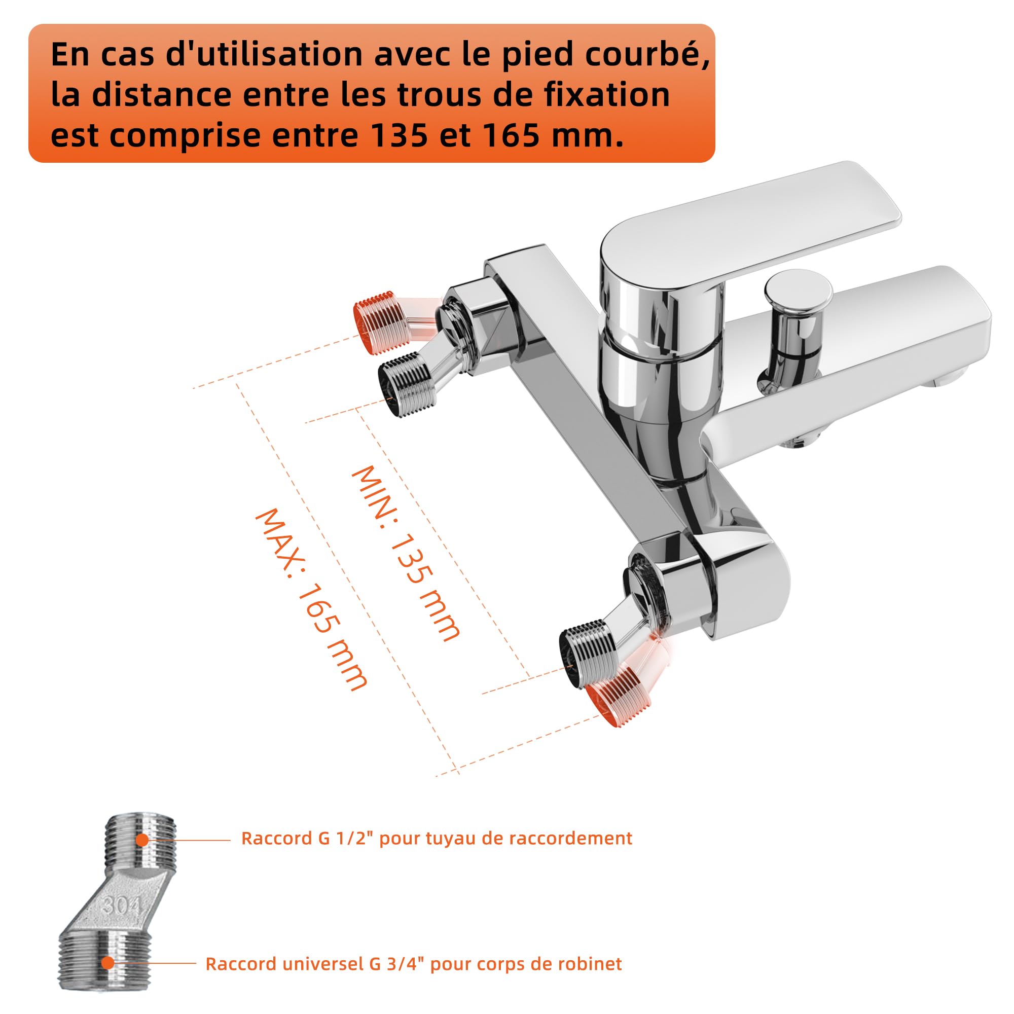 BELZ Mitigeur Baignoire Pomme Douche Inverseur Automatique Laiton Massif | Laiton massif·inverseur bain/douche·valve de retour·pomme douche·raccord S·monocommande·brossé·robuste