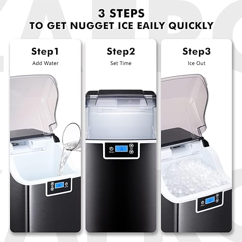 Miniatura 6 de Máquina de hielo Nugget para encimera con pellets suaves y masticables, máquina de hielo compacta autolimpiante, 44 libras/24 horas con cuchara de