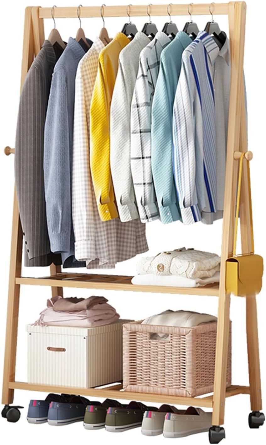 Amazon.com: Aqkgtj Solid Wood Clothes Garment Rack with Wheels, Rolling ...