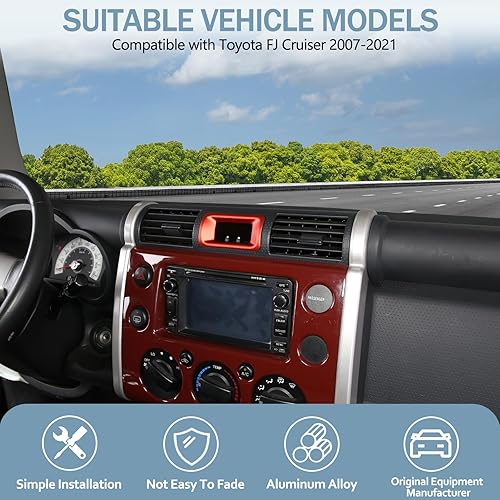 Miniatura 5 de LLKUANG Reloj de consola central de automóvil de aleación de aluminio, marco decorativo para Toyota FJ Cruiser 2007-2021, accesorios interiores de