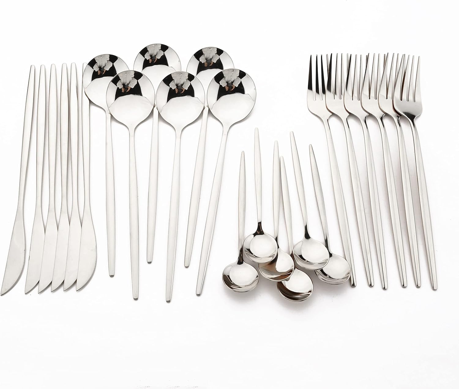 24 Piece Cutlery Set for 6 with Holder, Mirror Polished Silver Stainless Steel Flatware Set with Rack, Kitchen Restaurant Hotel Utensils, Silverware Sets with Holder, Hanging Flatware set