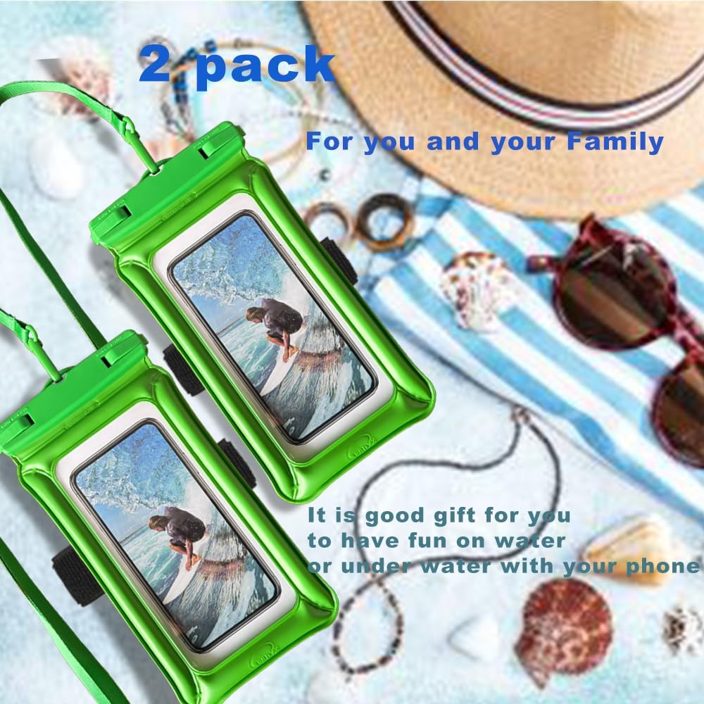 Floating Waterproof Phone Pouch,Dry Bag for Phone,Universal Waterproof Phone Case for iPhone 17 16 15 14 13 12 11 Pro Max, Essentials for Beach, Diving, Water-Sports -2packs (Green)