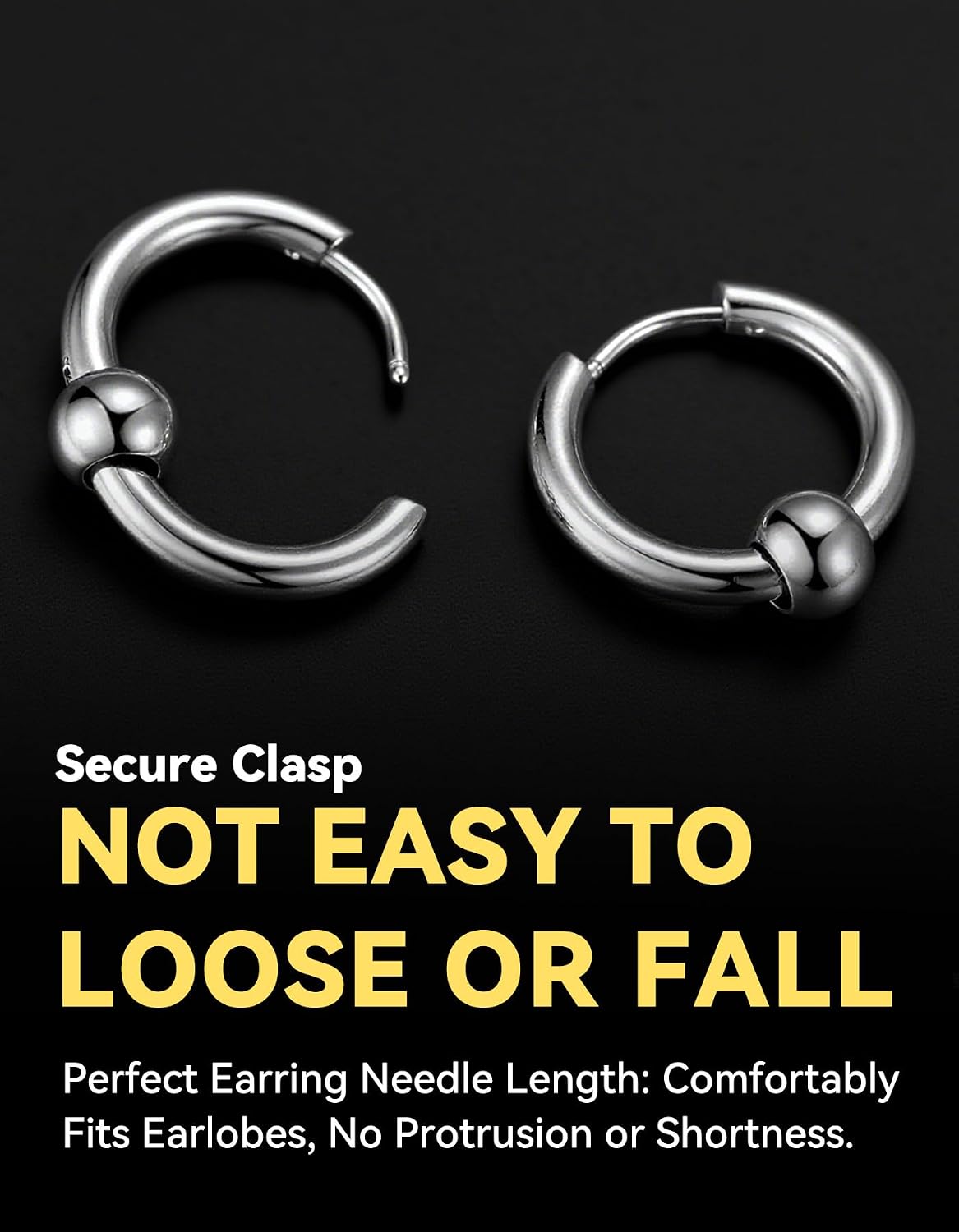 ChainsHouse Stud Earrings for Men Women,316L Stainless Steel/14K Gold/Black Plated Metal, Punk Hypoallergenic Surgical Huggie Hoop Earrings Mens Jewelry Piercing Hoop Earrings