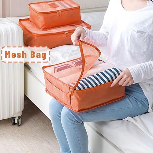 Vista 7 de Juego de 6 cubos de embalaje para equipaje de viaje, bolsas de equipaje reutilizables impermeables, bolsas organizadoras con bolsa para zapatos