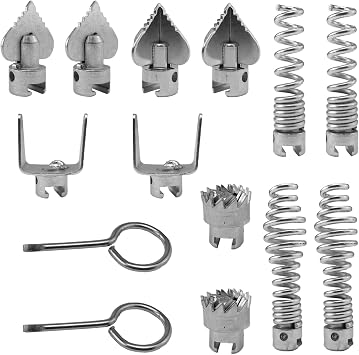Drain Cleaner Cutter Head, 14pcs Drain Cleaner Combination Cutter Head Set, Pipeline Dredging Machine Cutting Head, Manganese Steel Drain Cutting Head Tools for Drain Augers Silver