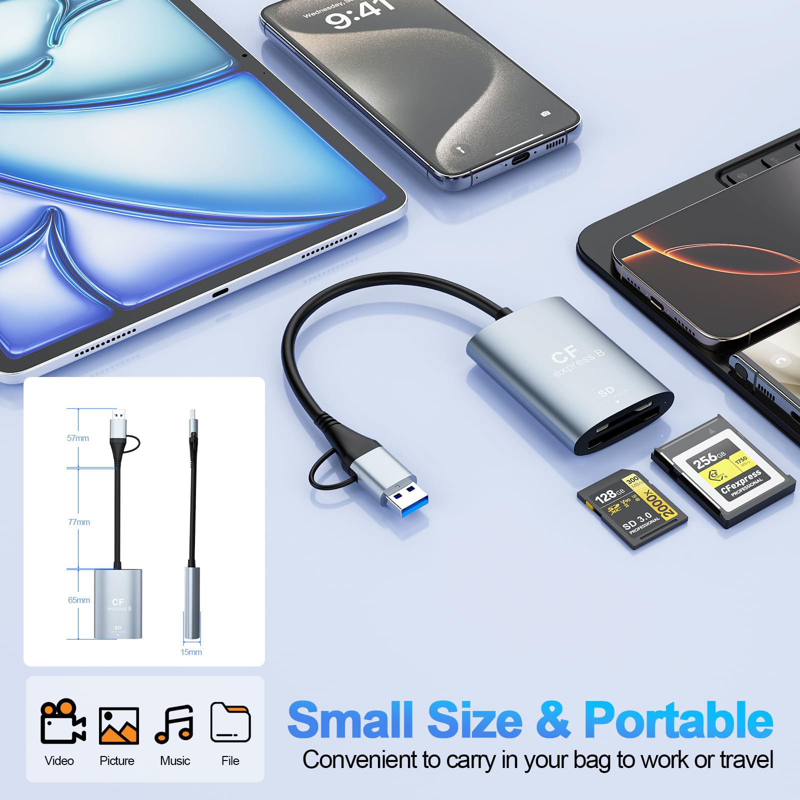 Lector de Tarjetas CFexpress Tipo B & SD con USB 3.2 (Gen 2) 10Gbps, USB-C & USB-A 2-en-1 Adaptador CFexpress Tipo B & SD/Micro SD CFexpress Card Reader Compatible con Windows/Mac/Linux/Android